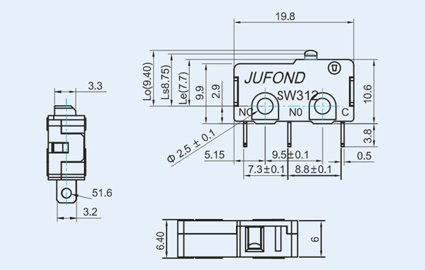 SW312系列微动开关07-3尺寸图