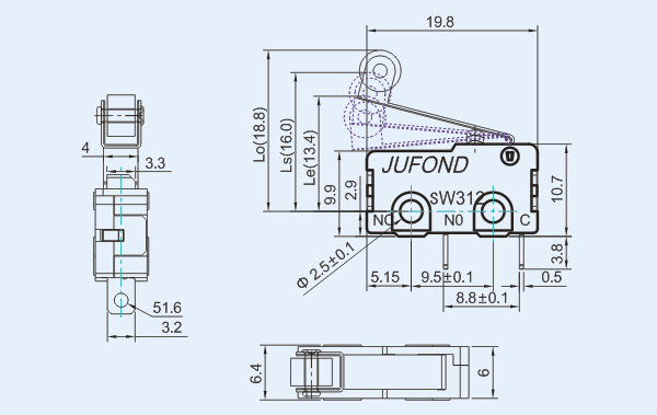 SW312系列微动开关09-2尺寸图